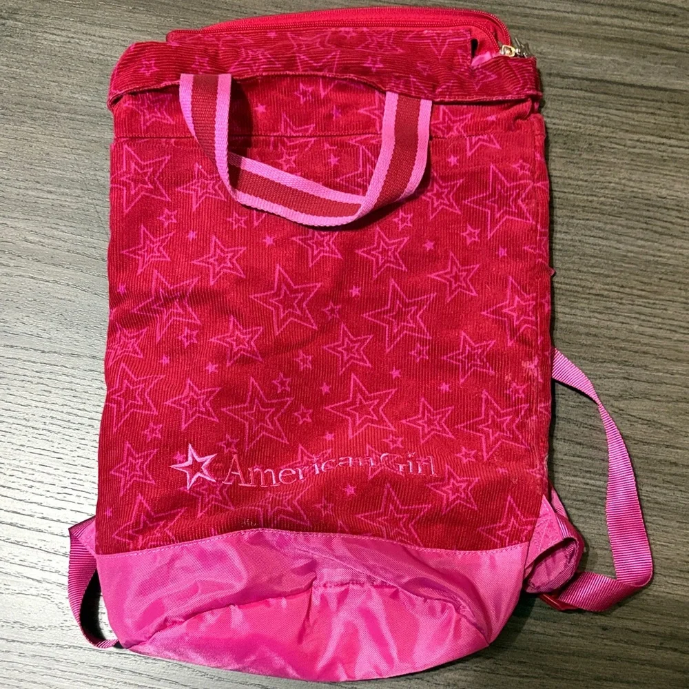 American Girl Vibrant Red and Pink Star Backpack - Picture 1 of 4